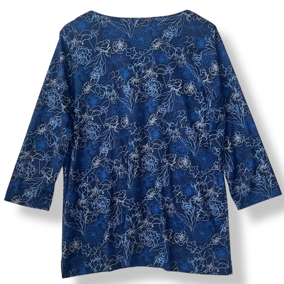 L.L. Bean XL 100% Supima Cotton Floral T-Shirt Blouse Lot of 2 Blue Cottagecore - Picture 3 of 16